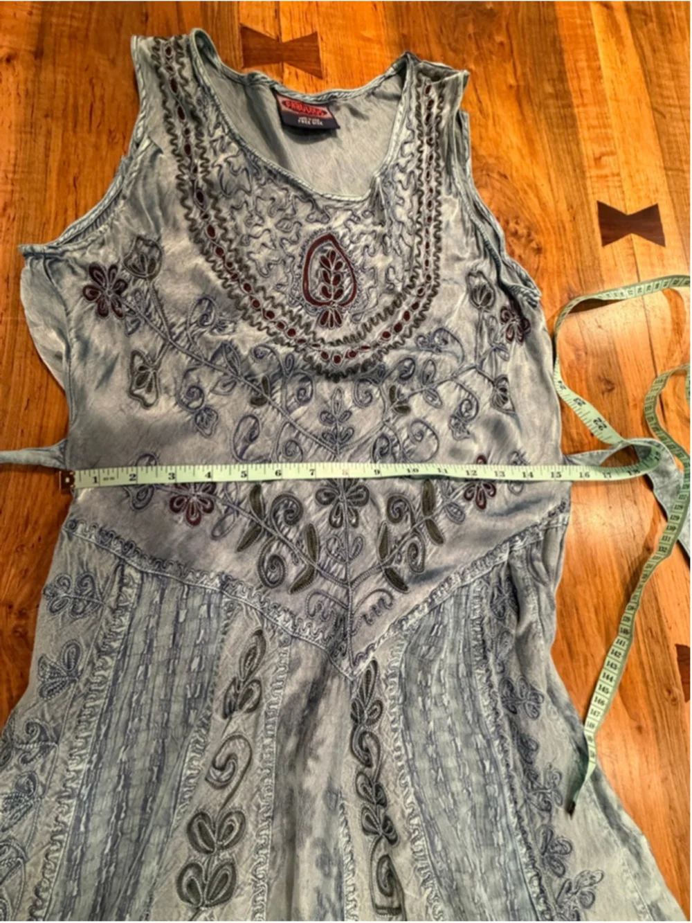 FABULOUS India Rayon Acid Wash Embroidered Maxi Dress Blue Boho Free Size (M)